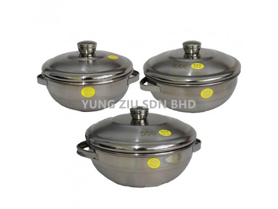 421A-16#16 18 20CM THICKENED BINAURAL BOWL WITH COVER THREE-PIECE SET(555)